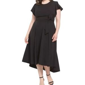 Lane Bryant Black Fit &‎ Flare High Low Dress Plus Size Midi Belted Work Career